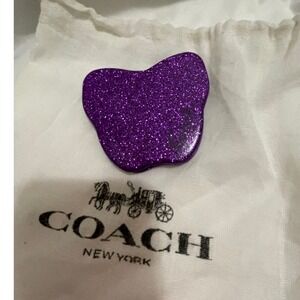 Coach Purple Glitter Apple Compact Mirror & Dust Bag Travel Vanity Accessory#718